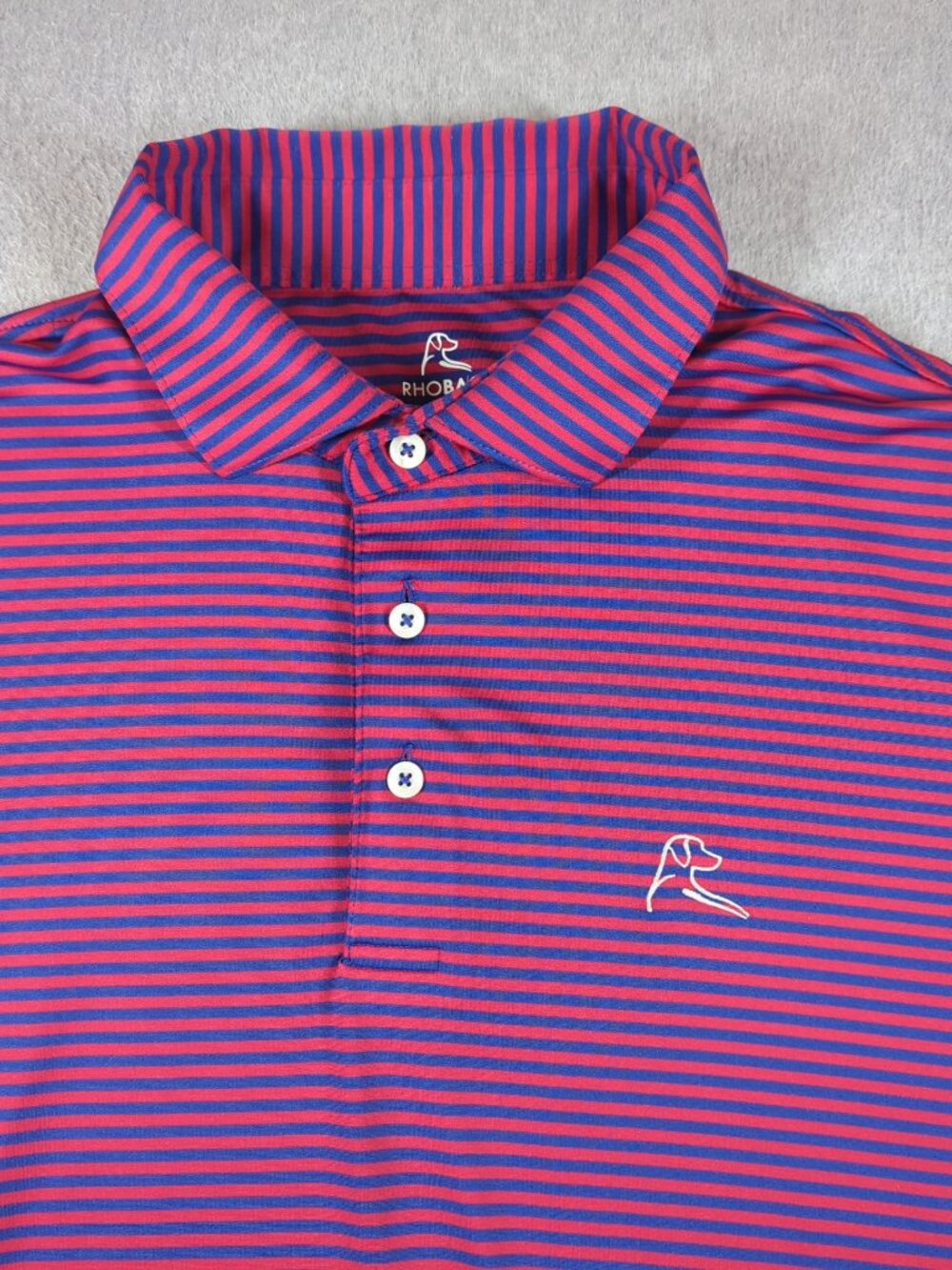 Rhoback Polo Shirt Men's Large Red Blue Striped Golf Performance Stretch